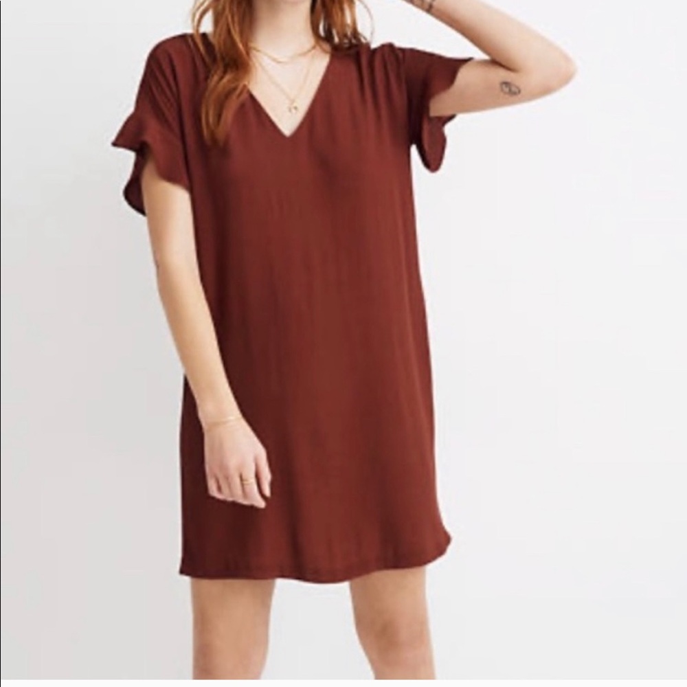 Madewell Ruffle Sleeve East Dress Rust XL